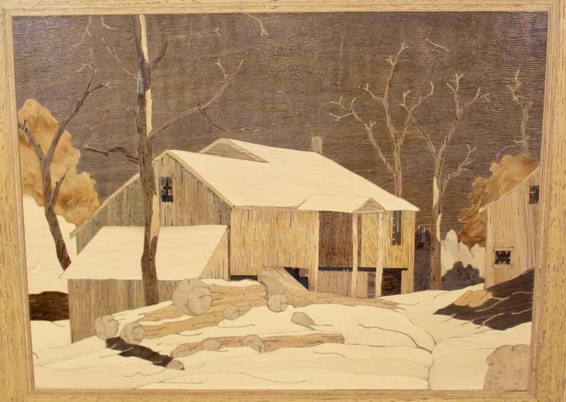 Pair of Inlaid Wood Marquetry Wall Hanging Pictures of Landscapes (1 of 9)