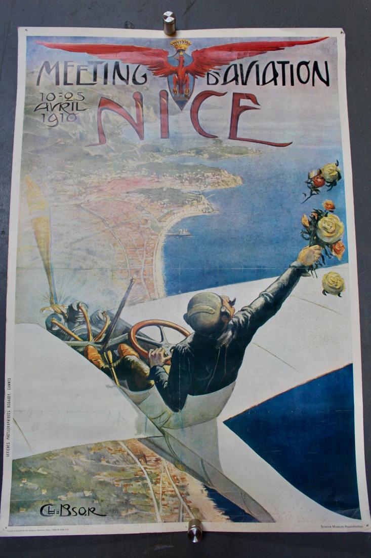 Meeting D'Aviation Nice Print: Meeting D'Aviation Nice Print by Charles Leonce Brosse. Science Museum Reproduction. Left bottom reads "Printed in England for Her Majesty's Stationary Office 19836 56-6653 3/72. Measures 20"W x 29"H