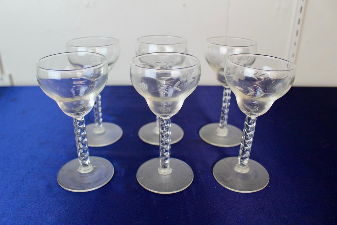 Circa 1920 set of 6 Twist Stem Drinking Glasses (1 of 9)