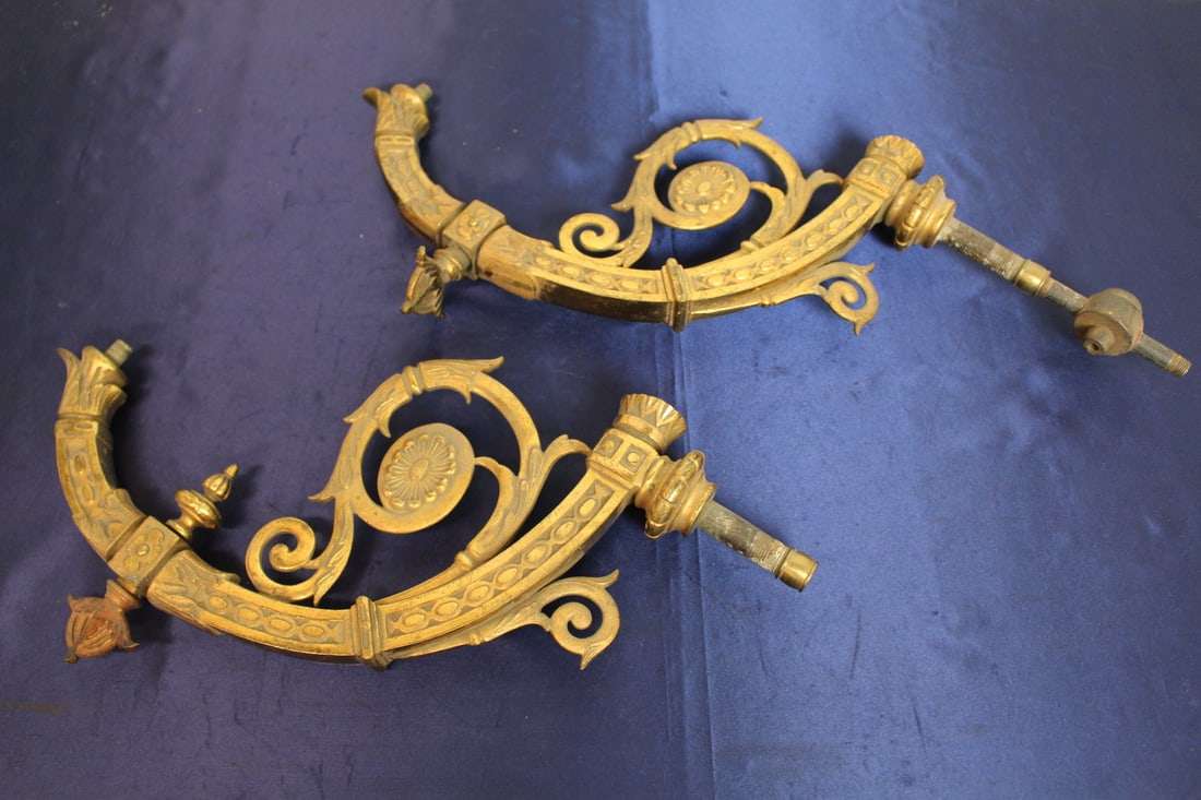 Early Gas Ornate Brass Wall Sconces (1 of 10)