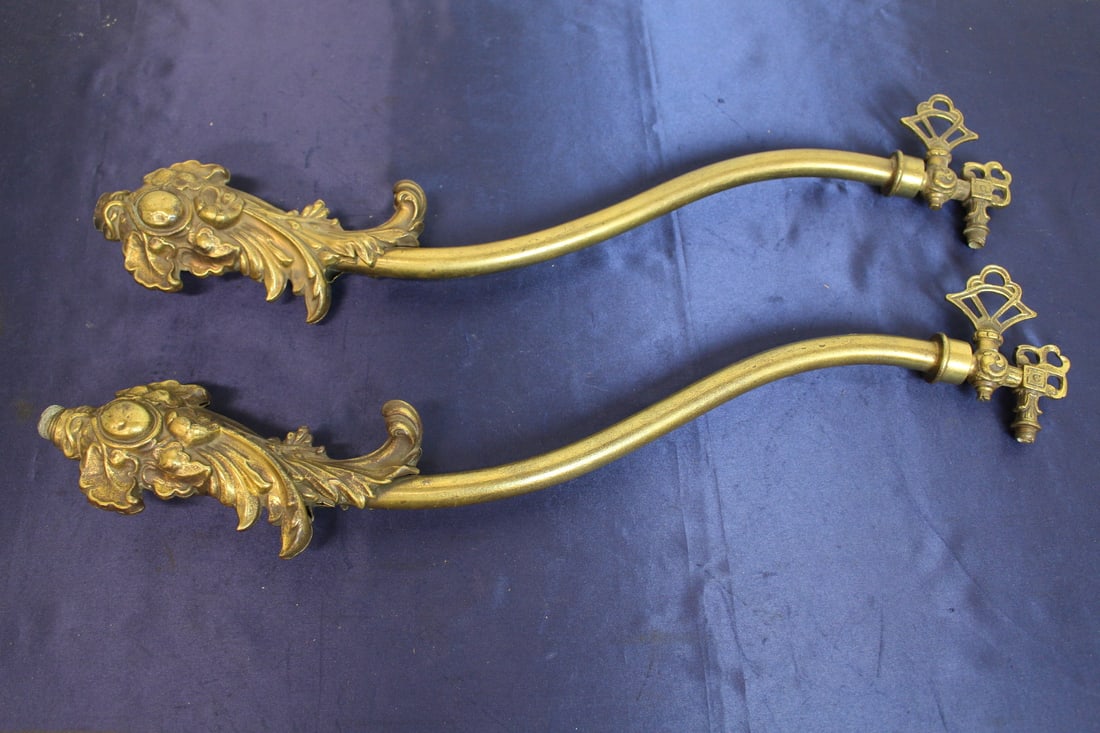 Early Gas Ornate Brass Wall Sconces (1 of 7)