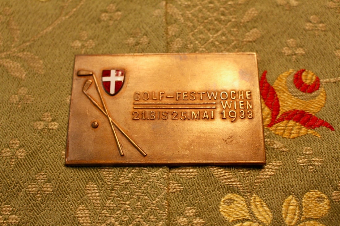 Award Plate from Golf Festival Week Vienna 1933: Award plate from Golf Festival Week Vienna 21 to 25 May 1933. From Bentley Family in Vancouver. Measures 3 3/4" x 2"