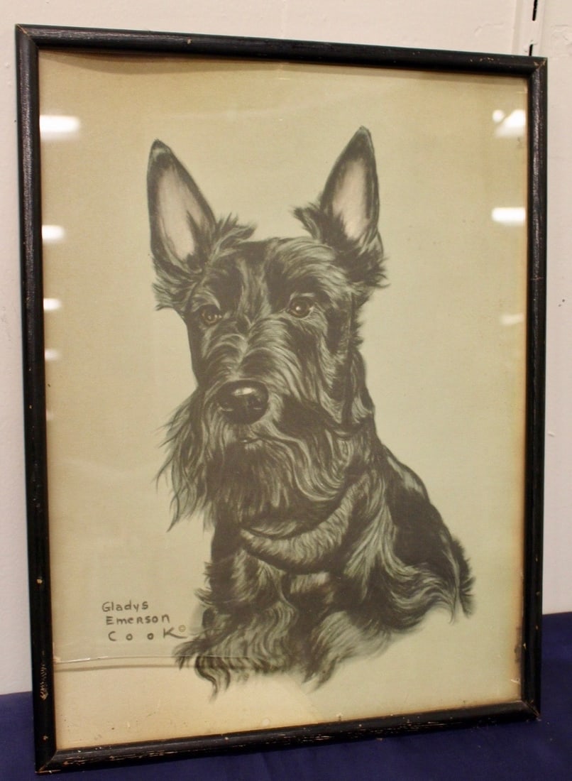 1940s Gladys Emerson Cook Chromolithograph Print Black Schnauzer (1 of 6)