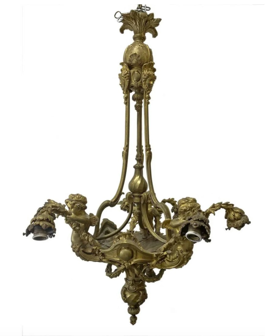 Large Antique French Gilt Bronze Hotel Chandelier with Cherubs (1 of 8)