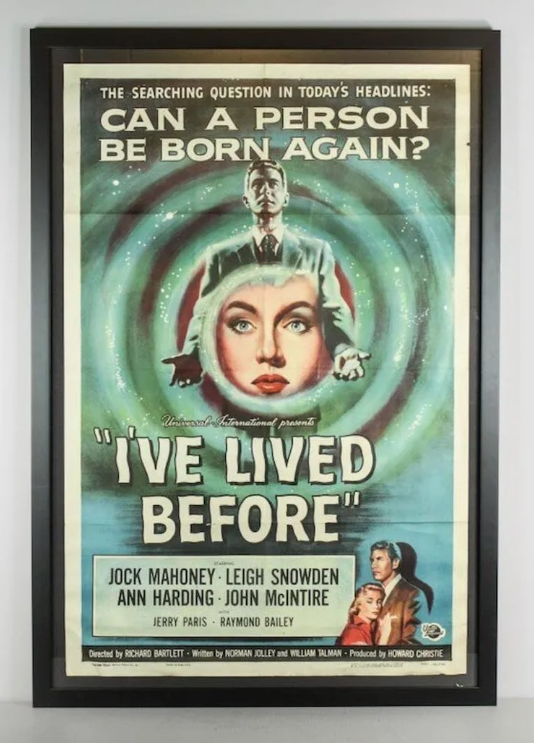 I've Lived Before Vintage Movie Poster: 1956 An original vintage movie advertisement for the film "I've Lived Before," Which is a story surrounding a pilot who believes he was a pilot who died during World War I. Amazing colour and illustra