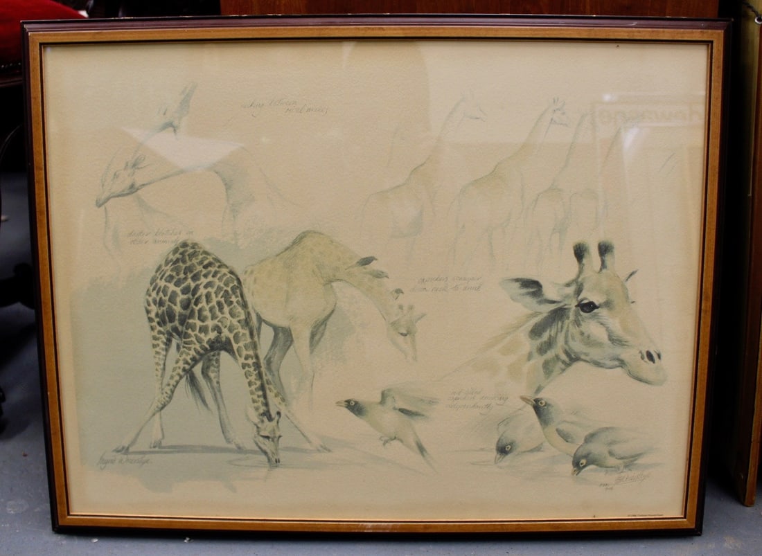 Ingrid Weiersbye Signed Limited Edition Print with Animals: Ingrid Weiersbye signed limited edition prints with animals and descriptions. Numbered 422/850 in pencil. Born in 1954, Ingrid Weiersbye is a British postwar and contemporary painter. Frame measures 2