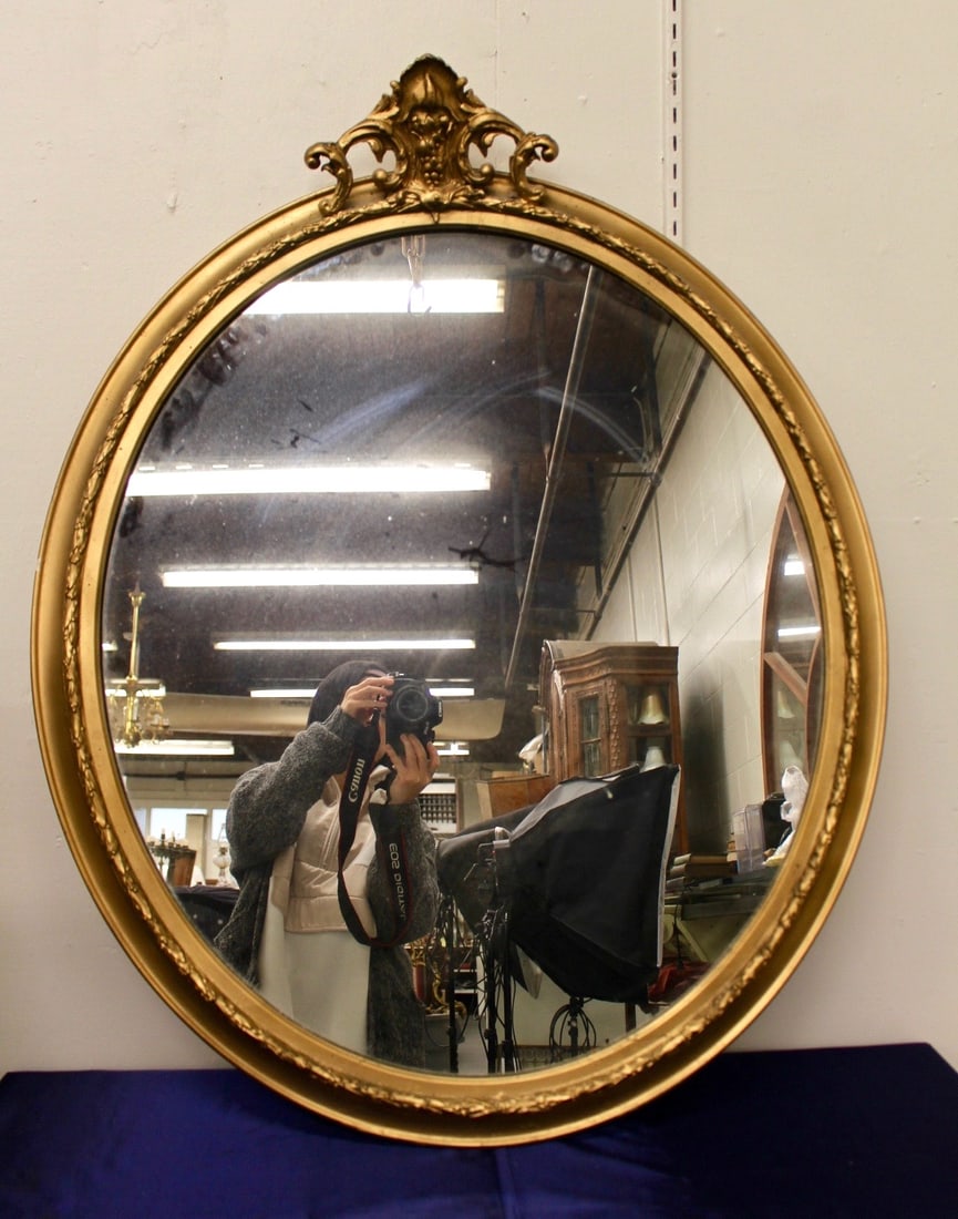 Antique Ornate Oval Framed Wall Mirror (1 of 6)