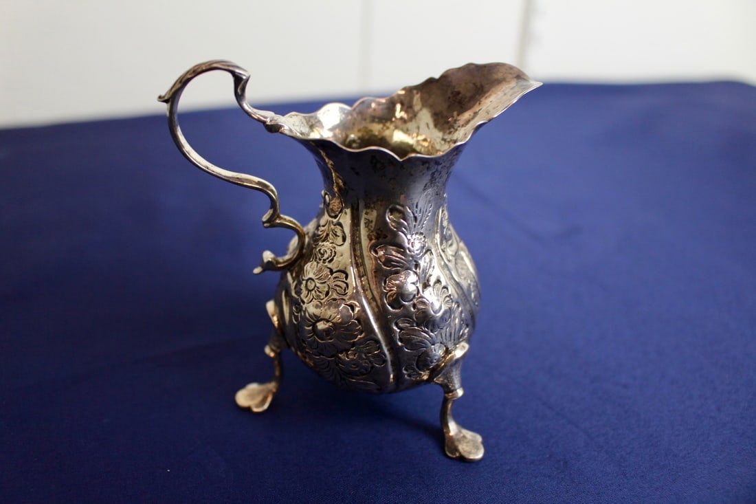 Antique Silver Creamer with Floral Pattern (1 of 7)