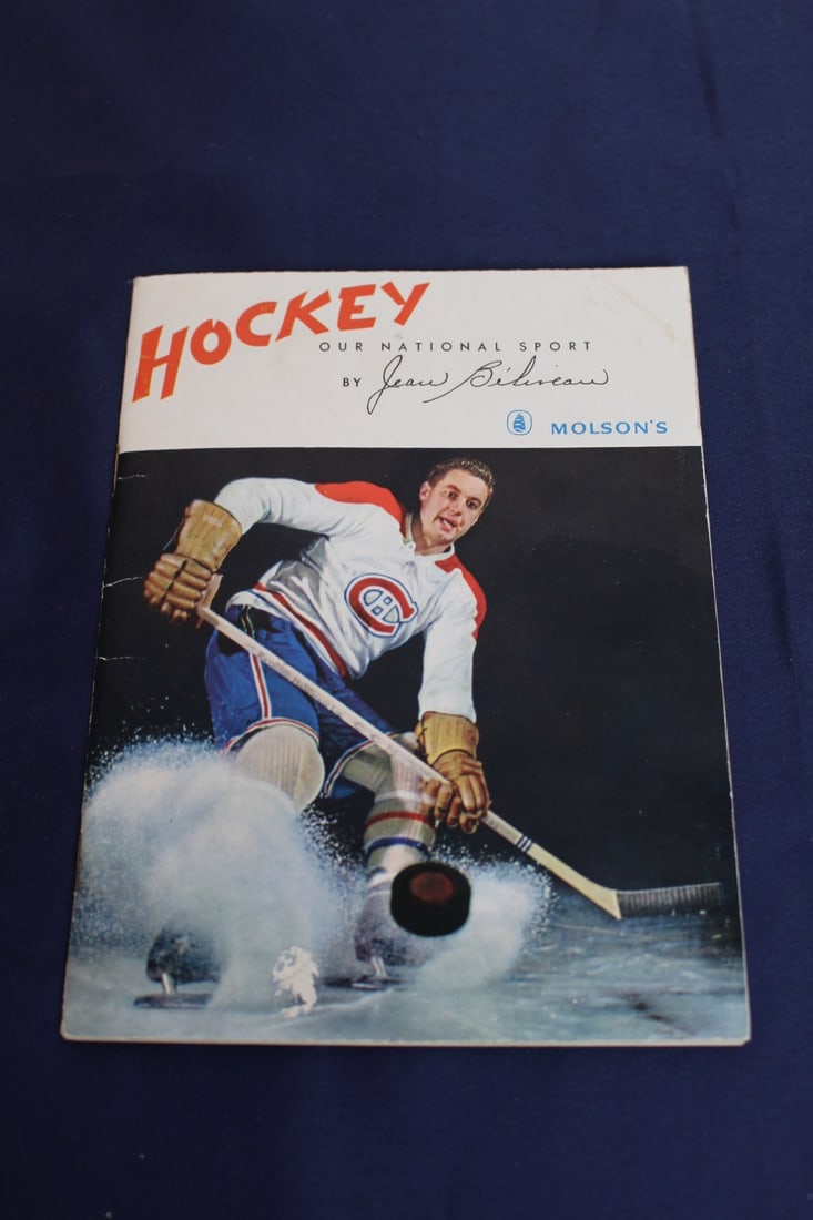 Hockey Our National Sport Booklet by Jean Beliveau: Vintage booklet "Hockey, Our National Sport" by Jean Beliveau. A Canadian publication talks about history of hockey, position and many other things about hockey. Published by Molson's Brewery Limited.