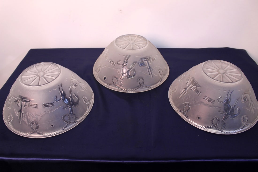 Set of 3 Unique Bedroom Glass Shades with Decorative Horse Figural and Nature Motif (1 of 9)