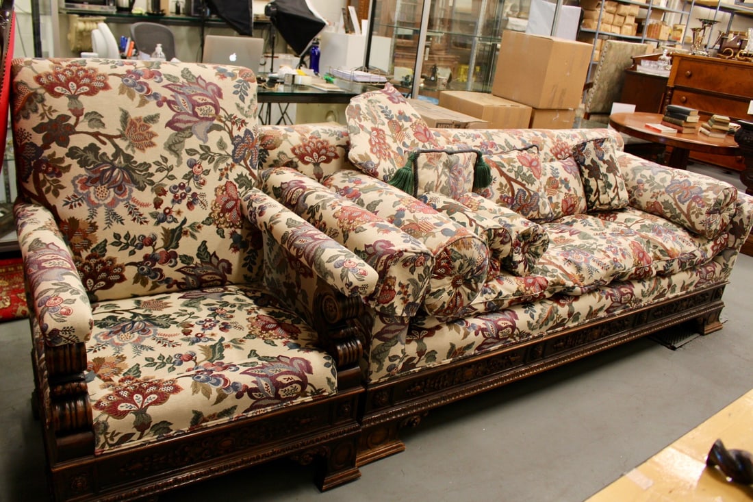 Circa 1910 Craved Wooden Sofa Set from Victoria Legislature Building (1 of 9)
