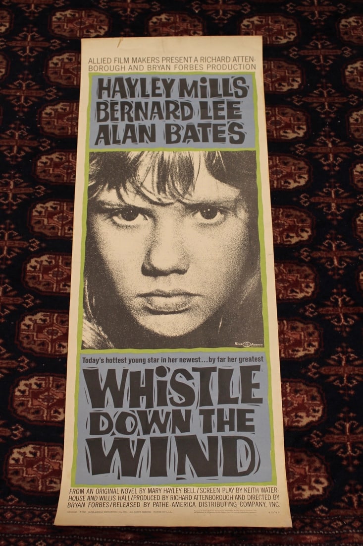 Original Whistle Down the Wind 1962 Insert Movie Poster: Original "Whistle Down the Wind"(Pathe-America 1962) insert movie poster. Measures 14"W x 36"H). Drama starring Hayley Mills, Bernard Lee, Alan Bates, Diane Clare, Norman Bird. Directed by Bryan Forbe