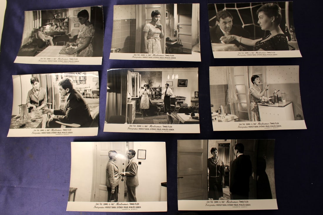 Hungarian Film "A Cozy Cottage" Black and White Still Photos: 1963 Hungarian film "A Cozy Cottage" black and white still photos. The film was entered into the 1963 Cannes Film Festival and is directed by Tamas Fejer. Each photo measures 7.5"x 2.5"