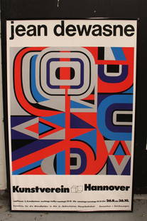 Jean Dewasne (1921 to 1999) Exhibition Poster Kunstverin Hannover: Jean Dewasne (1921 to 1999) Exhibition Poster Kunstverin Hannover serigraph poster. Framed without glass. Measures 23" x 34.5" (with frame). Poster might be purchased with or without frame.