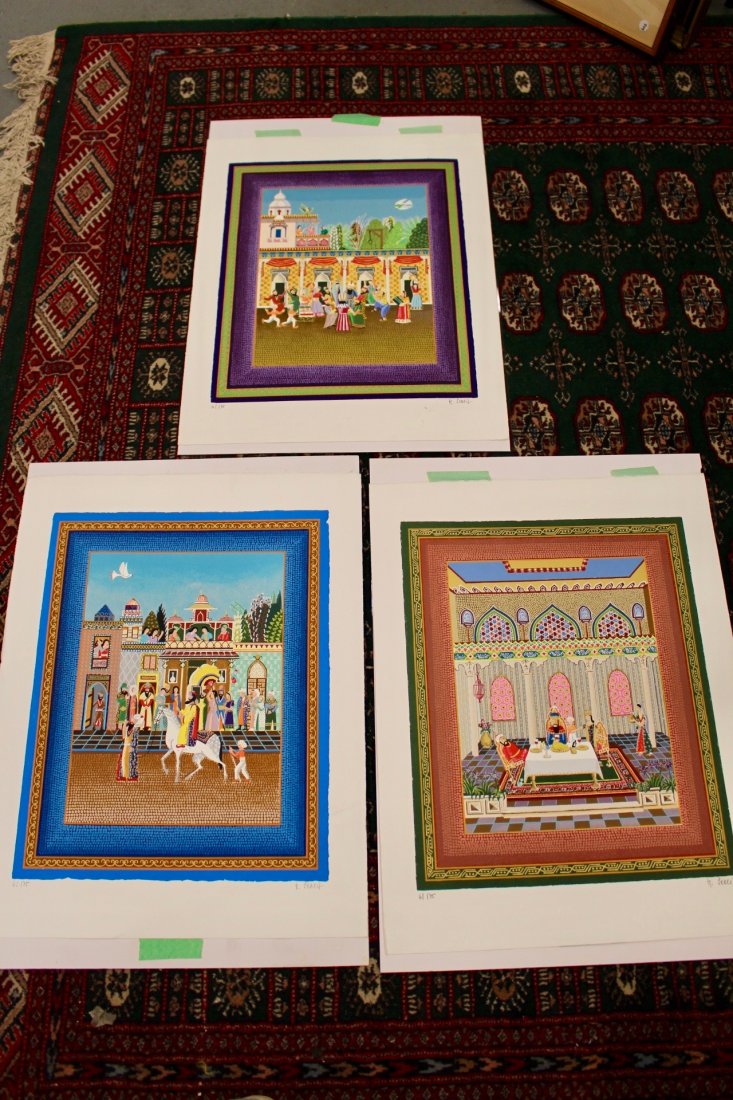 Set of 3 Prints Depict Islamic Celebration and Rituals: Set of 3 Prints Depict Islamic Celebration and Rituals. Signed by unknown artists. Each print measures 19 1/2" x 25". Edition of 61/175. These artworks had been decommissioned from the ASC Vancouver A