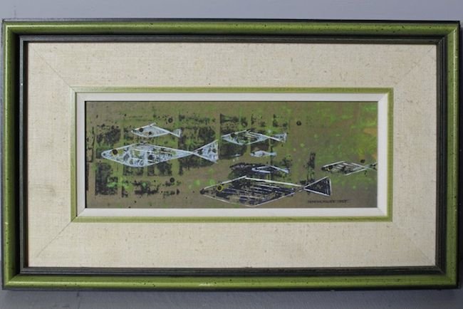 Fish Design Print by R.N. Hurley: Fish Design Black Print In Acrylic Paint 1967 Measurements: 17"W x 11"H (framed)