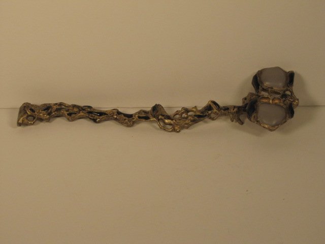 A BRONZE SCEPTER WITH JADE: A bronze scepter with jade. L 11" 18 century