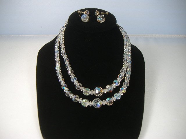 Vintage Coro Swarovski Crystal Necklace & Earring Set: Excellent Condition, earrings are clip on style.