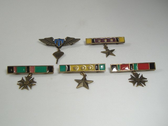 Vintage JJ Lot of 5 Military Pins: Measures approx. 2 inches in length.