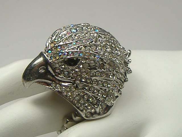 Crystalleria Hawk Stretch Ring: Will stretch to comfortably fit any size finger.