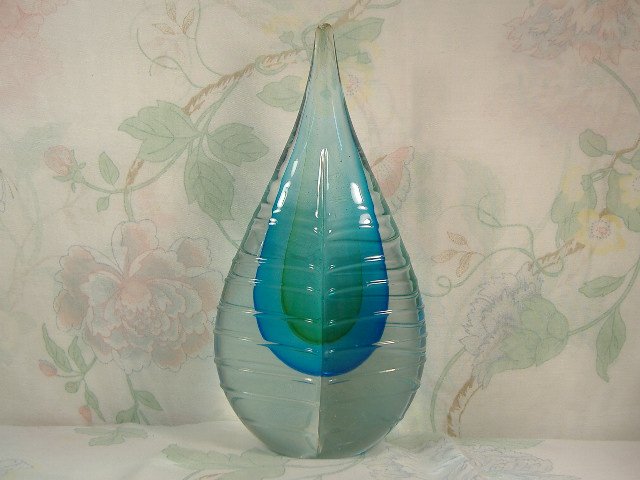 Murano Art Glass Sommerso Tear Drop Sculpture (1 of 1)