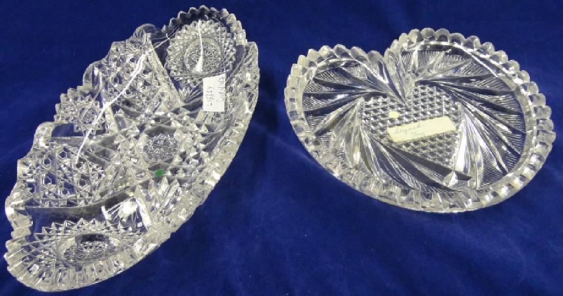 *2 PIECES OF AMERICAN BRILLIANT CUT GLASS: Shaped tray by Fry, approximate height 1", width 6 1/2", and small celery, signed "Libbey Corning", width 8 3/4".