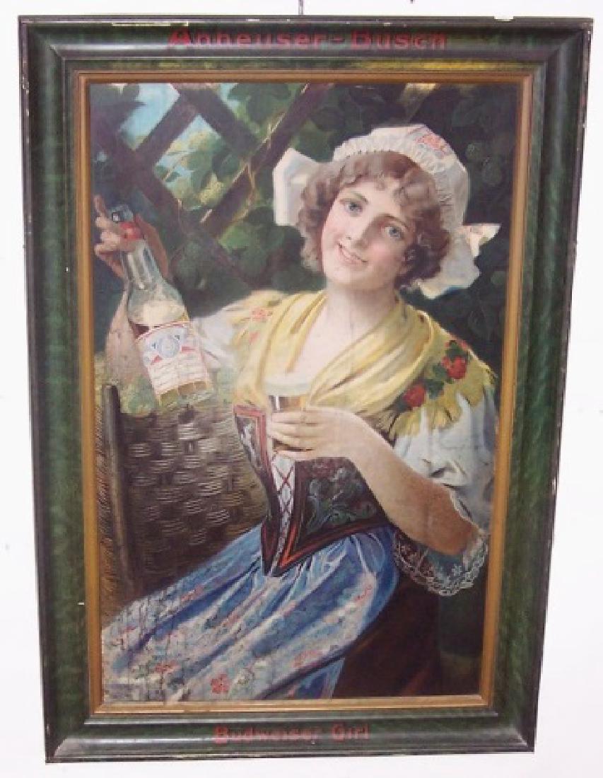1909 BUDWEISER GIRL SELF-FRAMED TIN SIGN (1 of 8)