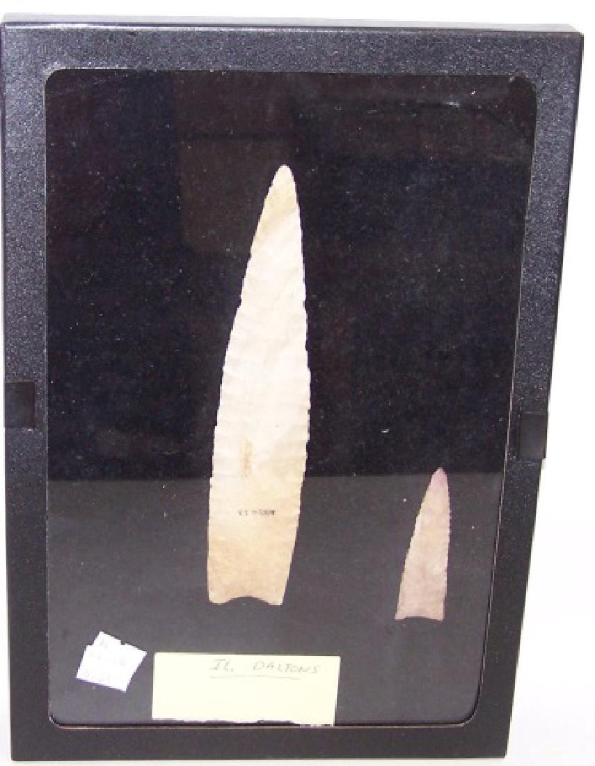 *2 SPEAR TIPS: From Dolton, Illinois, approximate length 7 1/8" and 2 5/8", enclosed in leatherette display case.