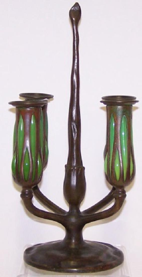 *TIFFANY BRONZE & GLASS 4 ARM CANDELABRA (1 of 7)