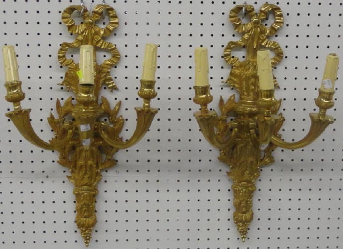 PAIR OF FRENCH STYLE BRONZE WALL SCONCES (1 of 1)