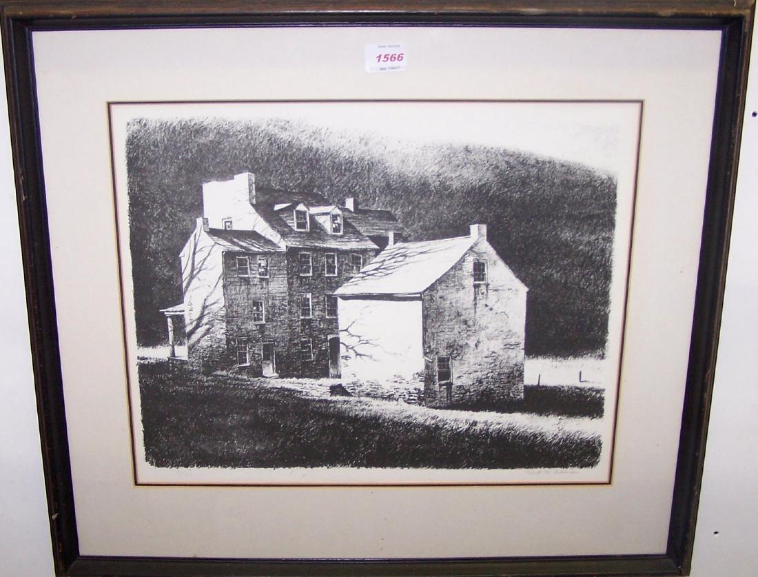 *ADDISON, ROBERT: (1924-2008 American) Houses in landscape, framed lithograph, signed in pencil lower right, approximate image size 15" x 19", frame 25" x 27 1/2".