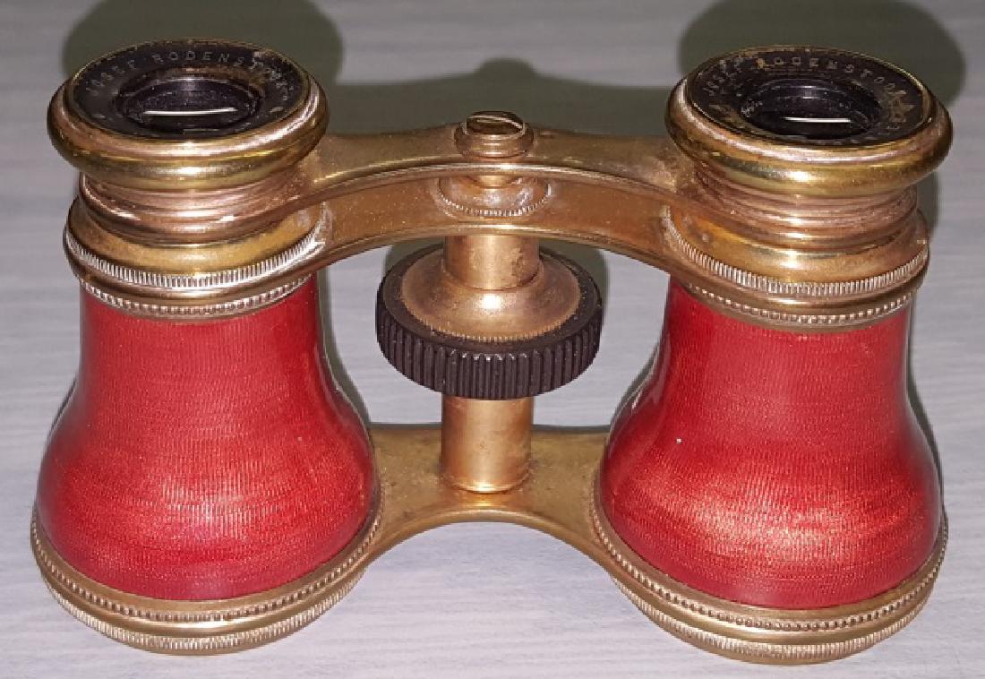 *PAIR OF ENAMEL AND BRASS OPERA GLASSES: Eye cup marked "Josef Rodenstock Munchen".