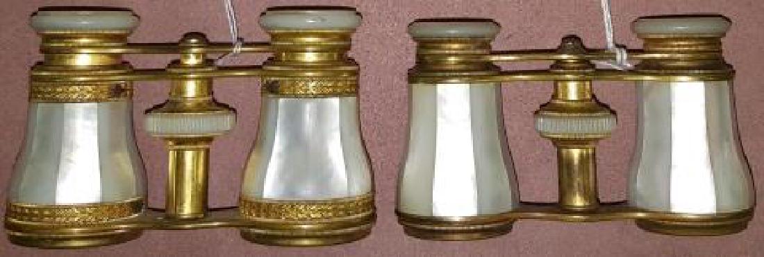 *2 PAIR OF MOTHER-OF-PEARL OPERA GLASSES: 1 marked "LeMaire Ft Paris", 1 pair marked on eye cups "Made in France expressly for Jaeger Bros., Portland, Oregon".