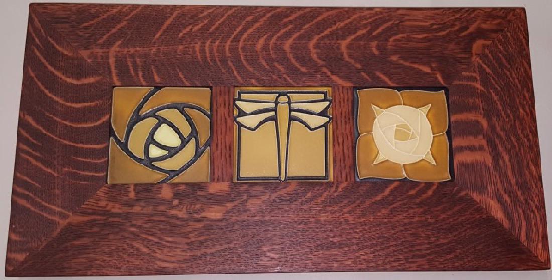 *3 MOTAWI TILES: In single frame, each depicting geometric figures, approximate tile size of each 4" x 4", frame 18" x 9 1/2".