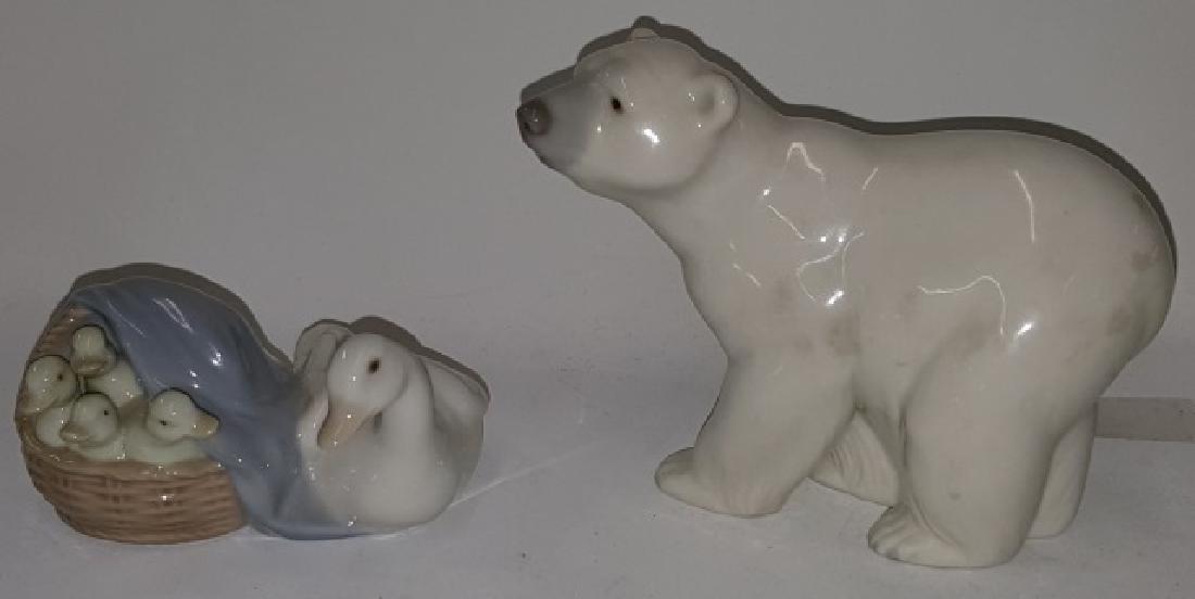 *2 LLADRO PORCELAIN FIGURES: "Ducklings" #4895 and "Attentive Polar Bear" #1204, approximate height 2" and 3 3/4".