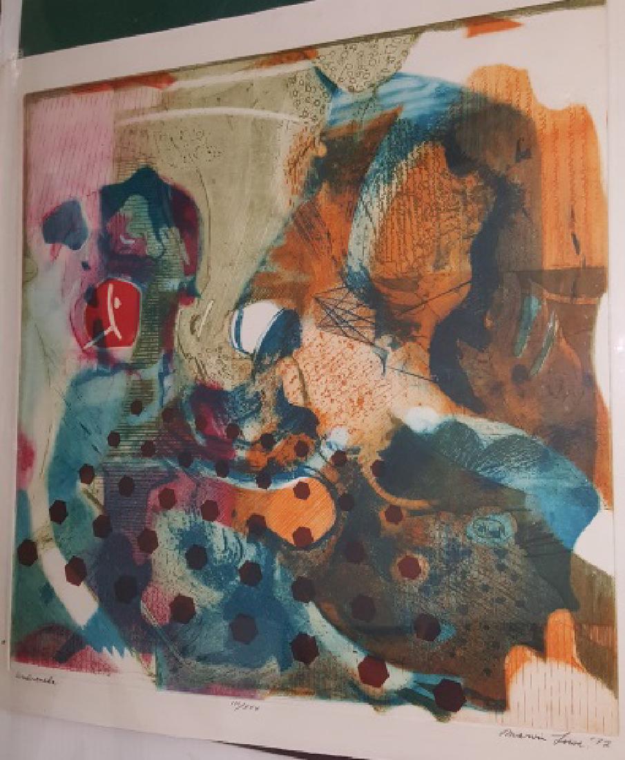 *4 UNFRAMED GRAPHICS: 2 lithographs by Will Peterson, etching by Marvin Lowe, and serigraph by Irvin Neuhaus, all signed lower right, approximate work size of largest 27" x 27".