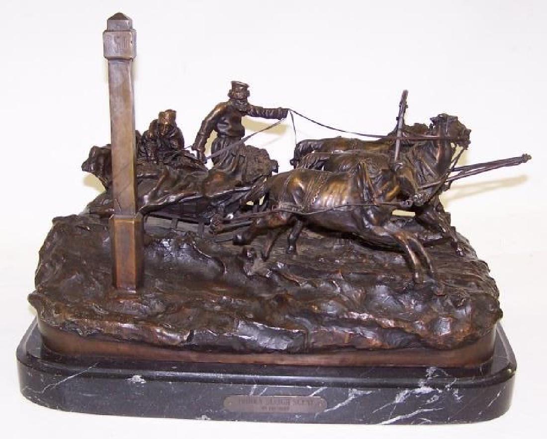 *AFTER VASILY GRACHEV: Troika, bronze sculpture mounted to black marble base, with impressed signature at top near sled, numbered 18/100, approximate height with base 10", length 16 1/2", depth 12".