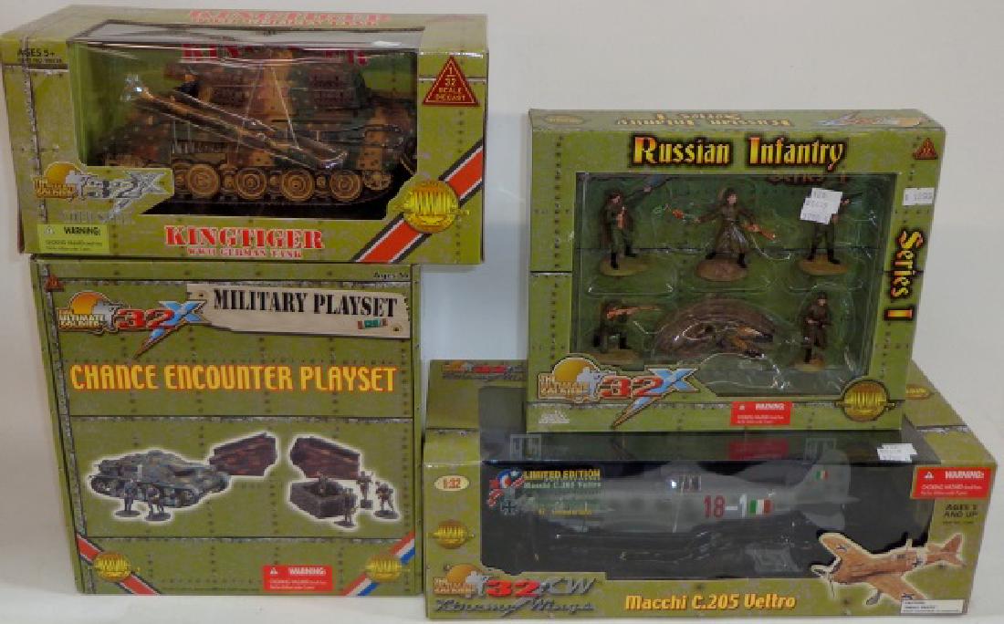 *4 PIECES: Kittinger tank, Russian infantry, Chance Encounter play set, and Macchi airplane.