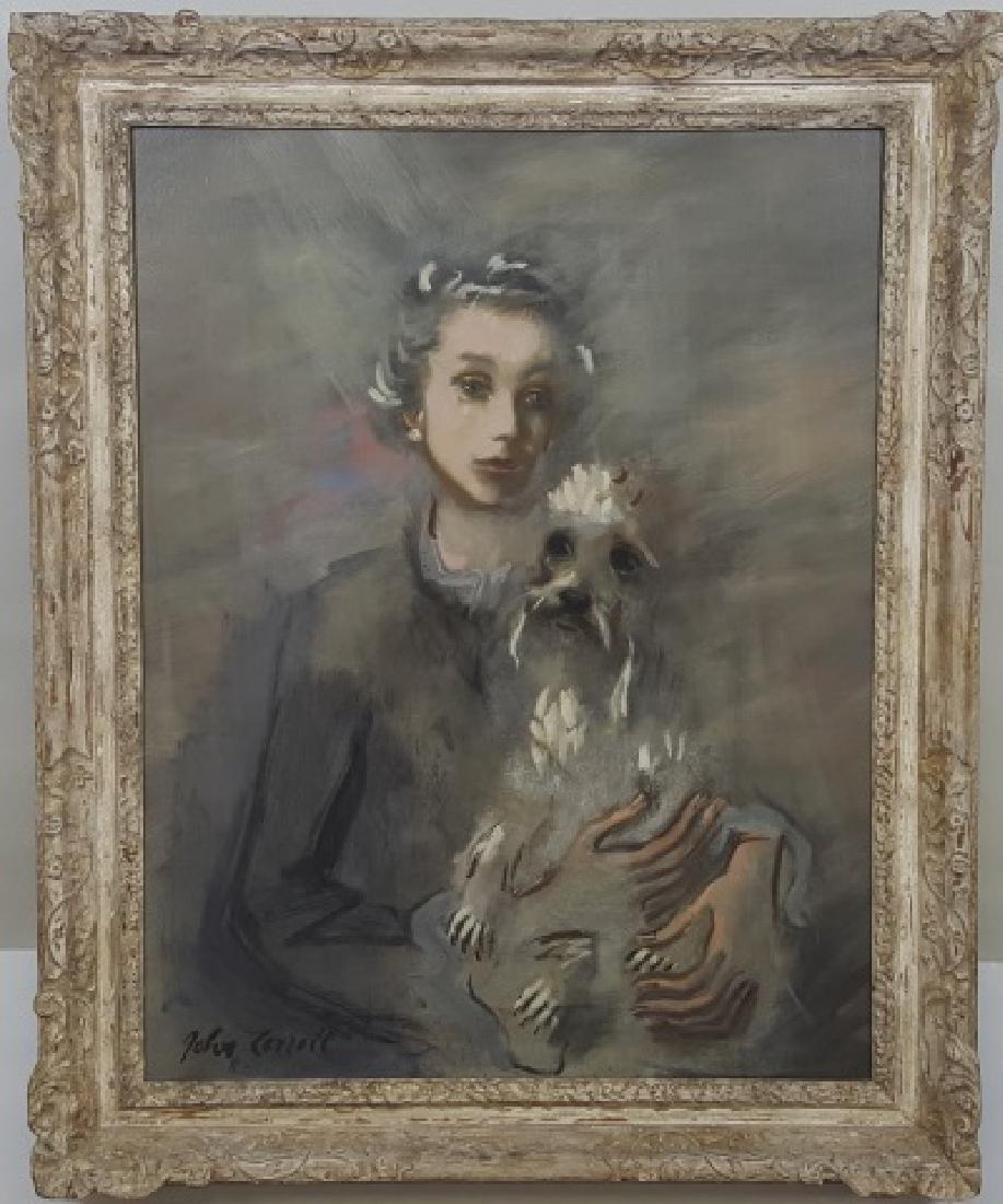 *CARROLL, JOHN WESLEY: (1892-1959 American) "Portrait of Loretta Hines Howard", framed oil on canvas, signed lower left, approximate work size 35" x 28", frame 43" x 35". Provenance: Exhibited at the National Academy of Des