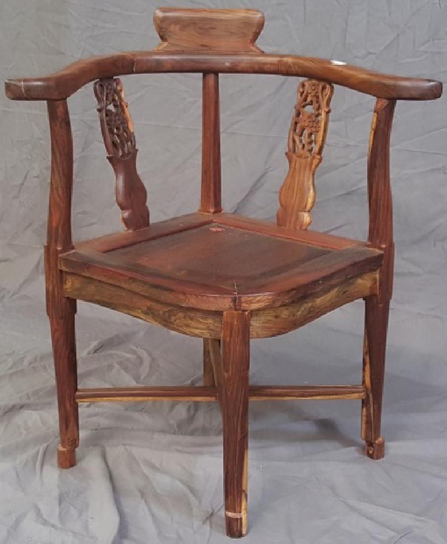*CHINESE CORNER CHAIR: Upper section having 2 glazed doors with spindle decoration, lower section fitted with 2 paneled doors over single drawer, approximate height 55", width 33 1/2", depth 16".