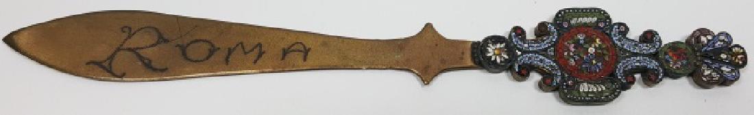 *MICRO MOSAIC AND BRASS LETTER OPENER: Having micro mosaic handle with floral decoration, approximate length 8 1/4".