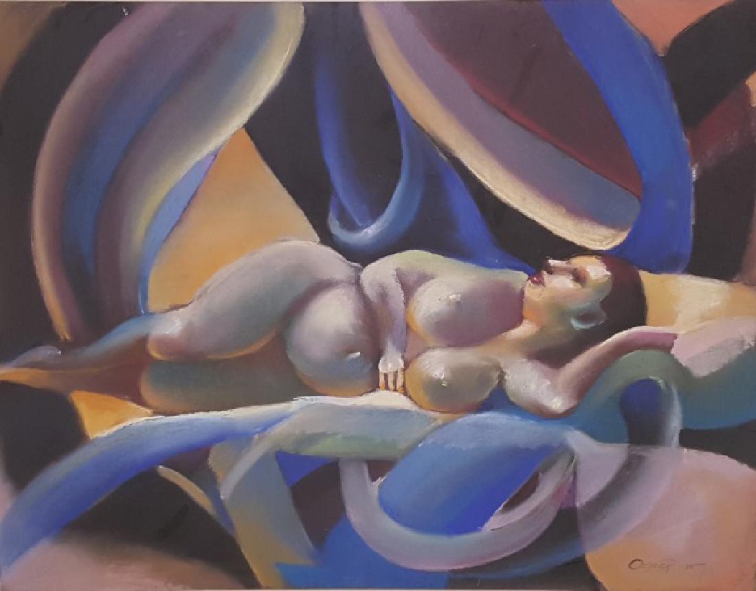 *OEHLER, ROSEMARIE ADCOCK: (20th C. American) Reclining nude, framed pastel, signed and dated 1985 lower right, approximate work size 19 1/2" x 25 1/2", frame 27" x 33".