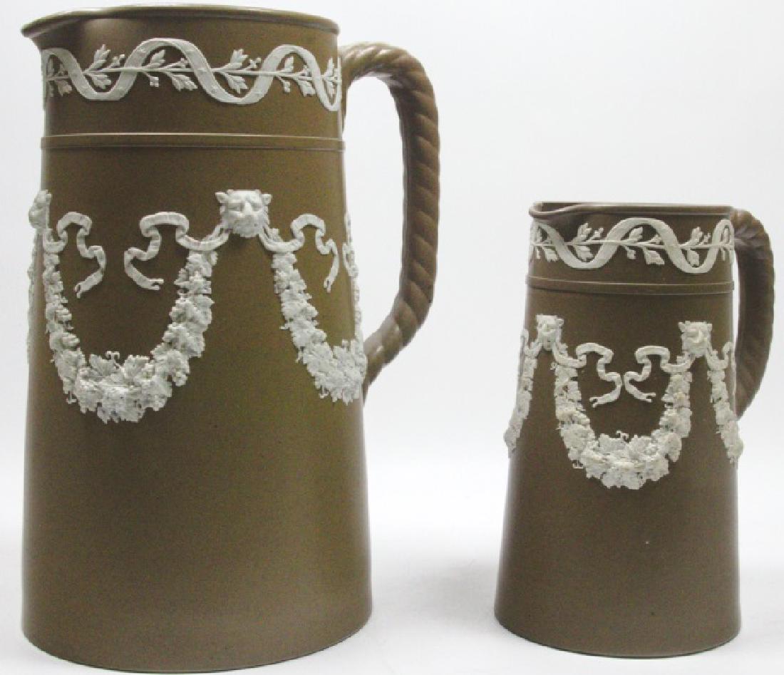 *2 BROWN JASPERWARE PITCHERS (1 of 12)