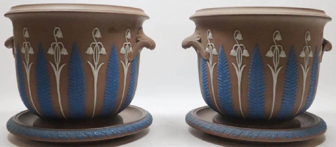 *PAIR OF JASPERWARE 2-HANDLED PLANTERS (1 of 9)