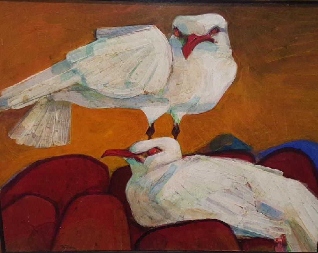 *ALTSCHULER, FRANZ: (1923-2009 American) "Seagulls", framed acrylic on paper mounted to masonite panel, signed lower left, titled on verso, approximate work size 19" x 24", frame 19 3/4" x 25". Provenance: From the Estat