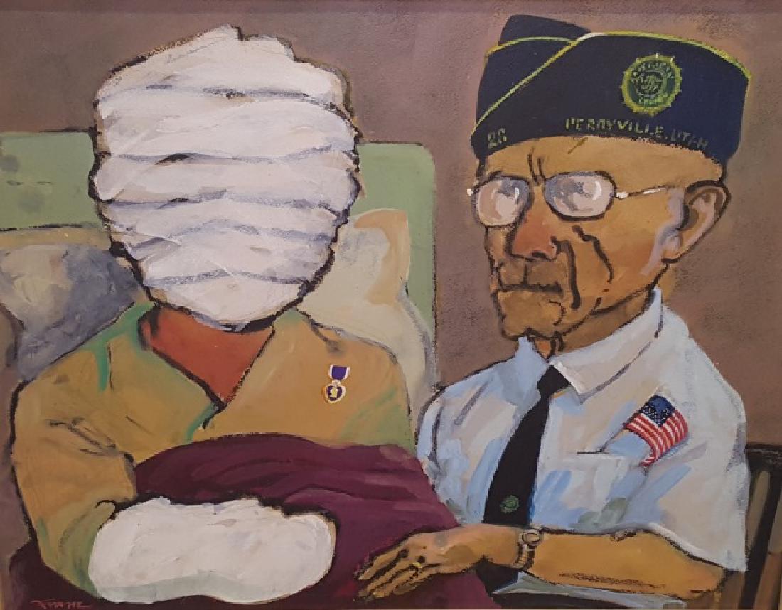 *ALTSCHULER, FRANZ: (1923-2009 American) "Visitor", framed tempura on Whatman illustrator board, signed lower left, titled on label verso, approximate work size 16" x 20", frame 19" x 23". Provenance: From the Estate of 