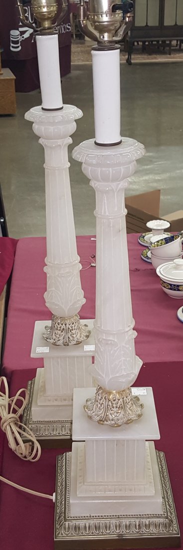 PAIR OF ALABASTER COLUMNAR STYLE TABLE LAMPS (1 of 2)