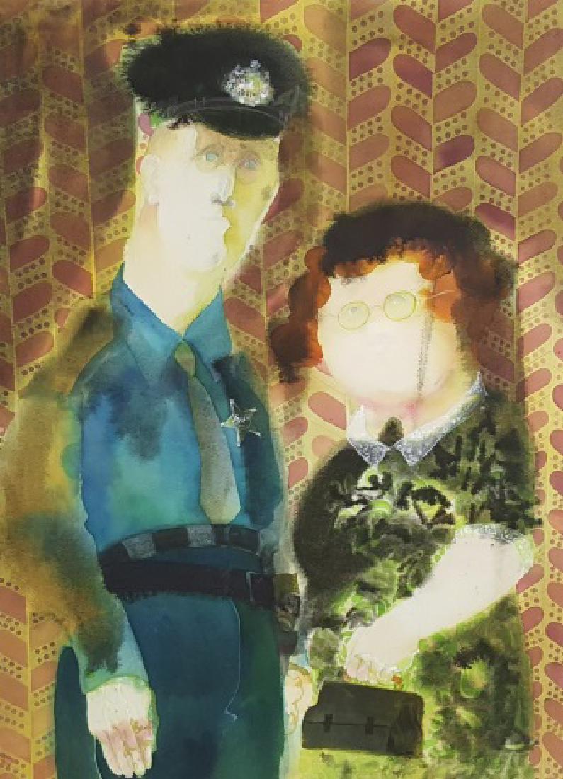 *ALTSCHULER, FRANZ: (1923-2009 American) Portrait of man and woman, unframed pencil and watercolor on Strathmore illustration board, unsigned, approximate work size 30" x 22". Provenance: From the Estate of Franz Altschu