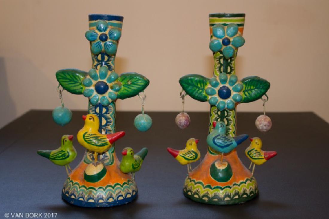 *PAIR OF VINTAGE MEXICAN FOLK ART CANDLESTICKS (1 of 4)