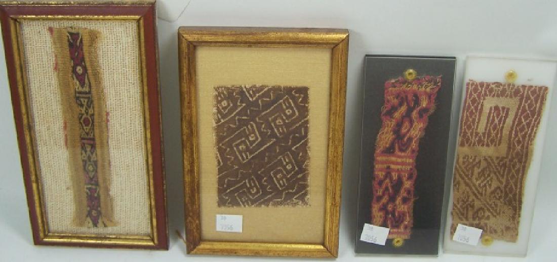 *4 PRE-COLUMBIAN TEXTILE FRAGMENTS: Each framed, largest frame approximately 8 3/4" x 4 5/8".